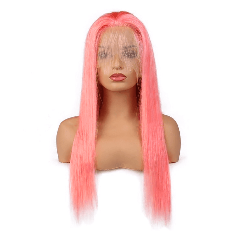 Pink Colored Hair 180% Density Lace Front Wig Straight Colored Human Hair Wigs