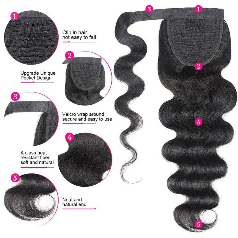 HJ Weave Beauty Virgin Hair Body Wave Wrap Around Ponytail 100 grams (1 bundle)