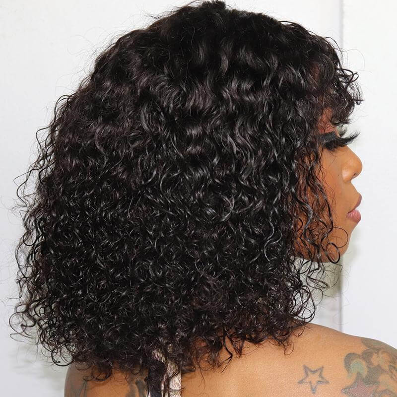 Peluca de cabello humano brasileño con flequillo Jerry Curly Glueless Hair 180% Density para mujeres negras