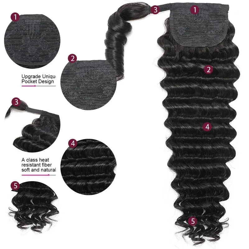 HJ Weave Beauty Virgin Hair Deep Wave Wrap Around Ponytail 100 grams (1 bundle)
